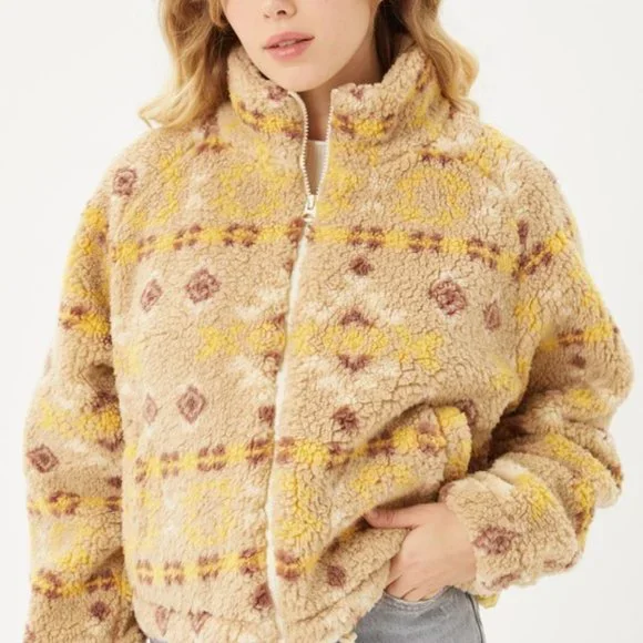 New Cozy Fleece Aztec Print Zip Up Jacket Coat Sweater Top Teddy Sherpa Warm - Picture 2 of 7